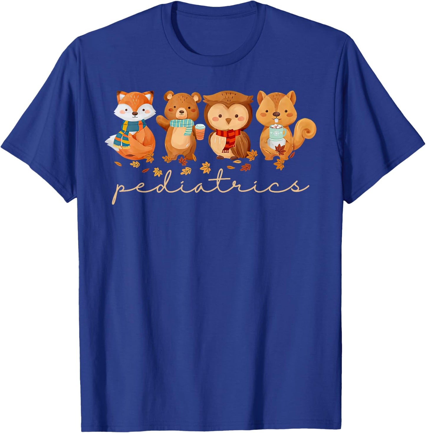 Cute Animals Pediatric Nurse Leaves Fall Thanksgiving PEDS T-Shirt - T-Shirt | Royal