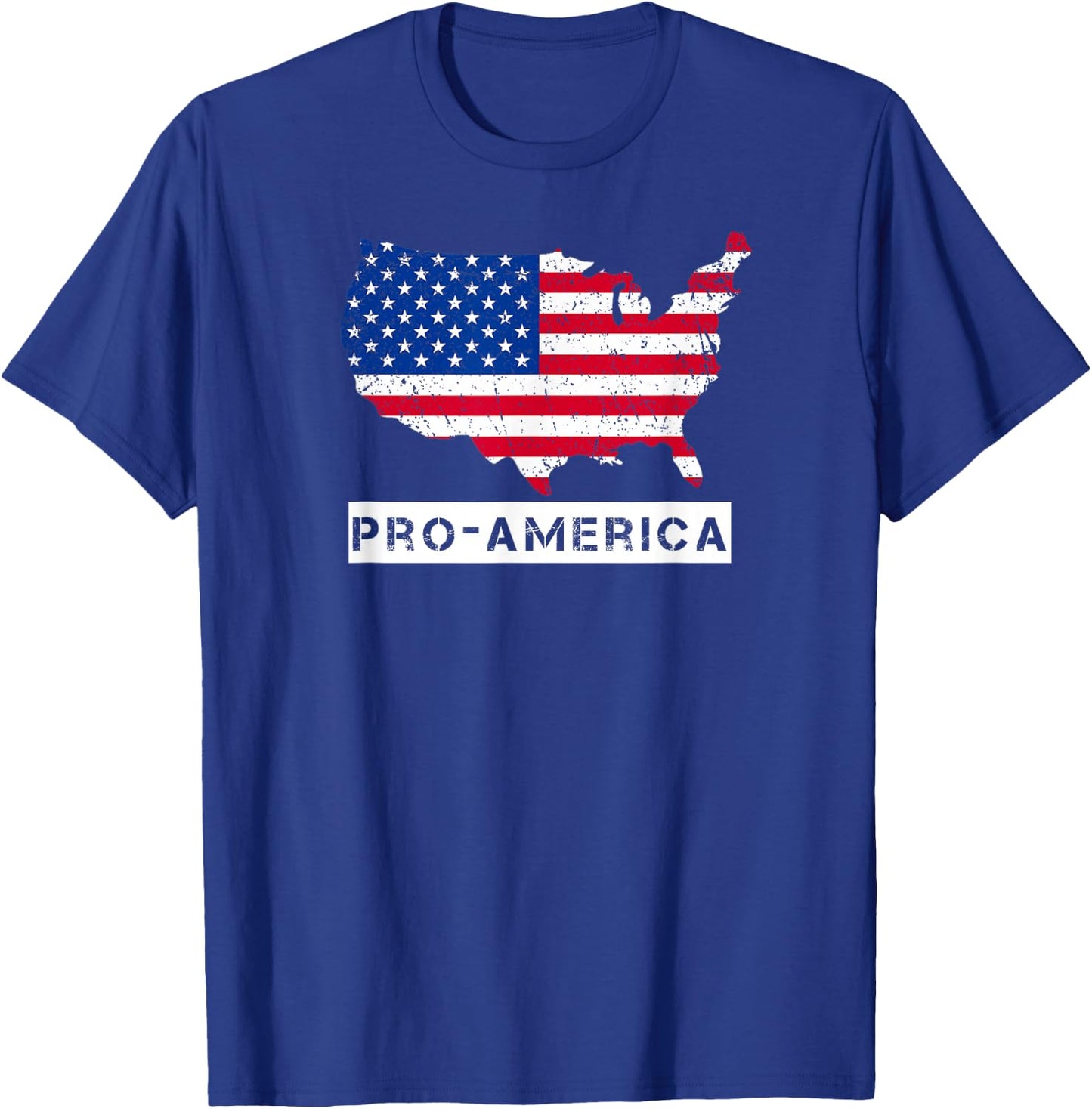 Pro-America Distressed American Flag US Map Design T-Shirt - T-Shirt | Royal