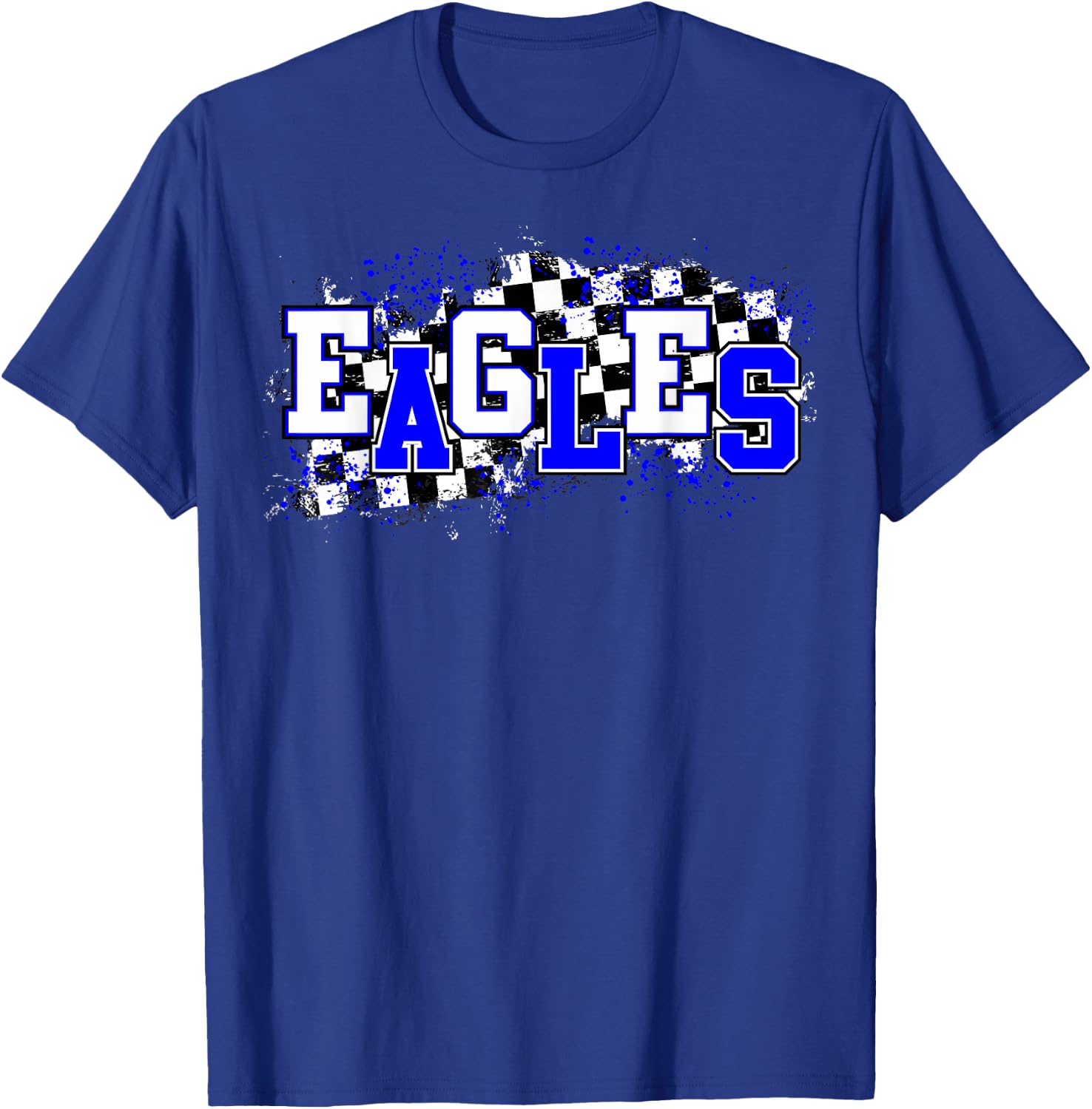 Blue Eagles School Spirit Eagle Pride Checkered Teacher Women Girls Kids T-Shirt - T-Shirt | Royal