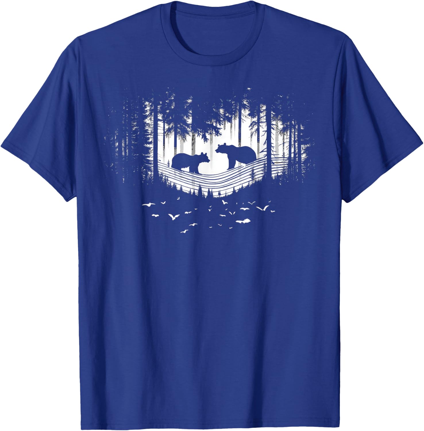 Retro Wilderness Bear Trees Reflection Outdoor Forest T-Shirt - T-Shirt | Royal