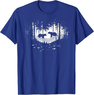 Retro Wilderness Bear Trees Reflection Outdoor Forest T-Shirt - T-Shirt | Royal