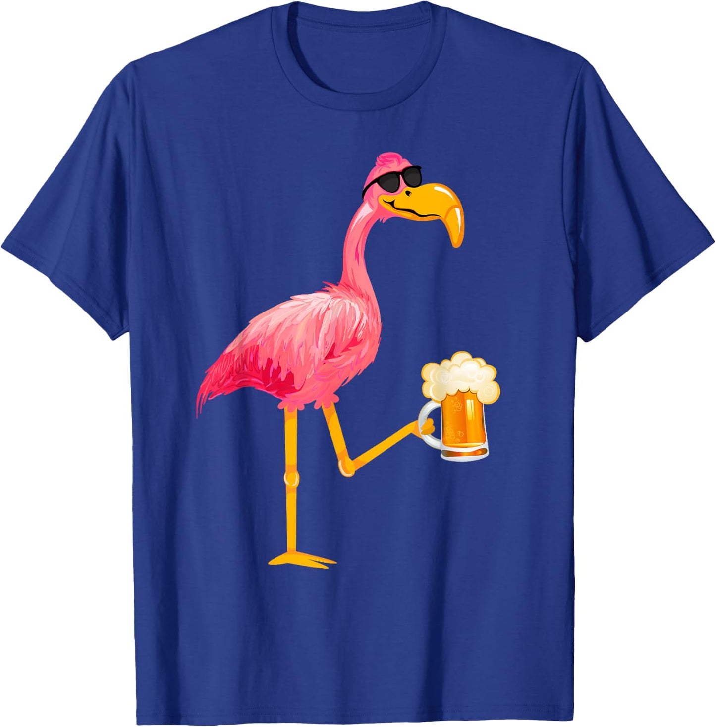 Funny Beer and Flamingo Lover - Flamingo Wearing Sunglass T-Shirt - T-Shirt | Royal