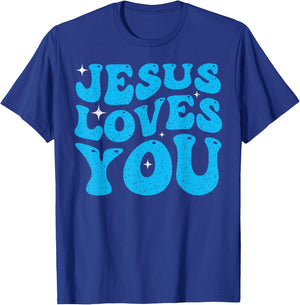 Cute Jesus Loves You Groovy Christian Faith Inspirational T-Shirt - T-Shirt | Royal