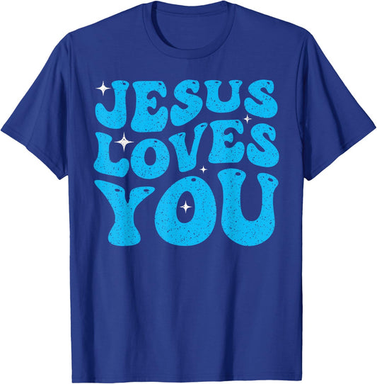 Cute Jesus Loves You Groovy Christian Faith Inspirational T-Shirt - T-Shirt | Royal