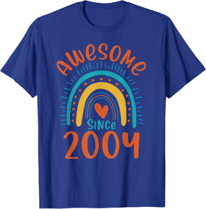 19th Birthday Rainbow Gifts Born In 2004 Awesome Since 2004 T-Shirt - T-Shirt | Royal