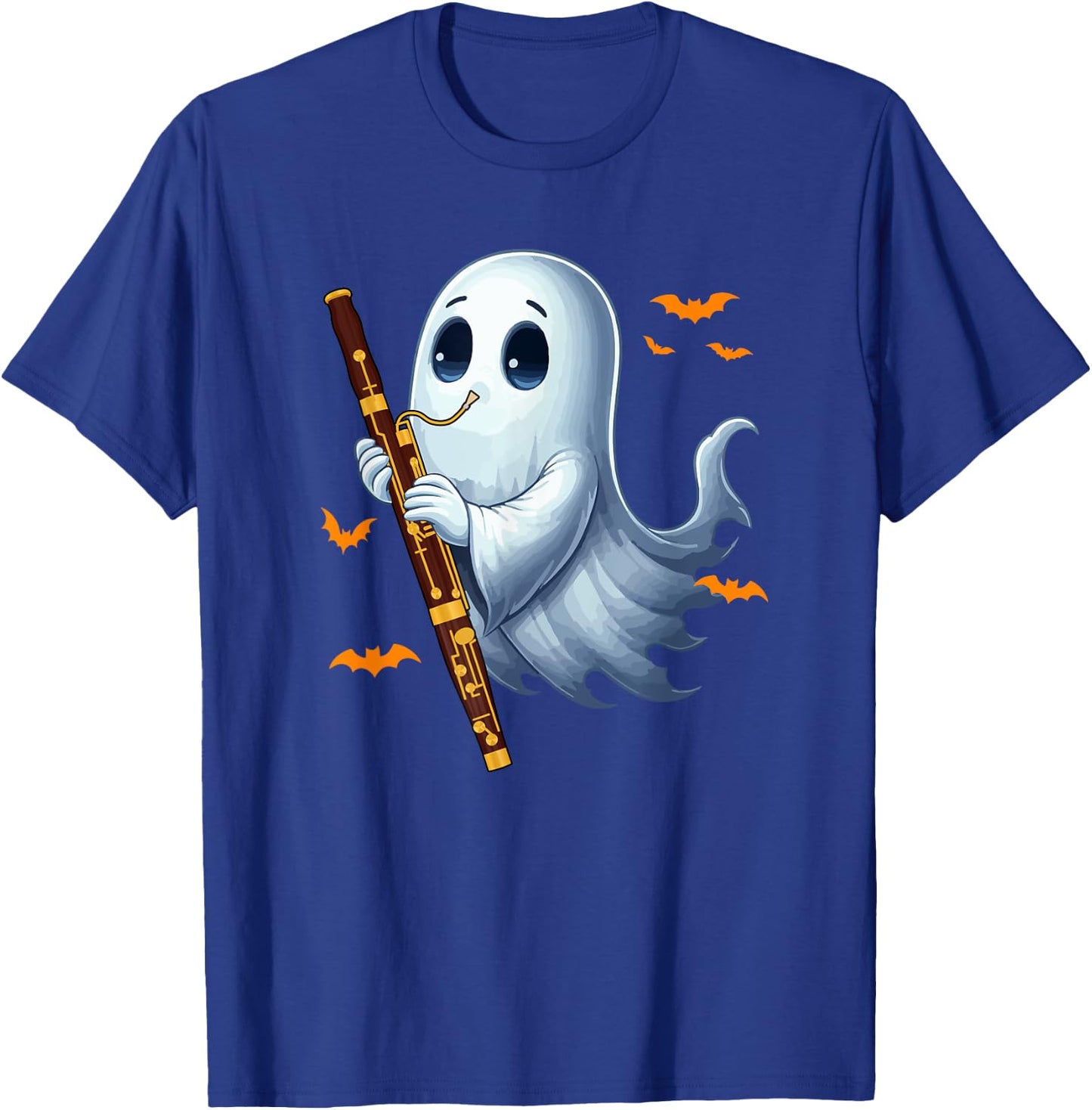 Boo Ghost Playing Bassoon Halloween Musical Instrument T-Shirt - T-Shirt | Royal