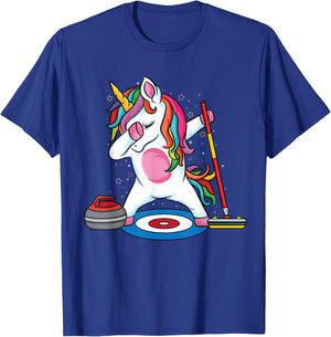 Magical Dabbing unicorn curling Player ice Sports Curling T-Shirt - T-Shirt | Royal