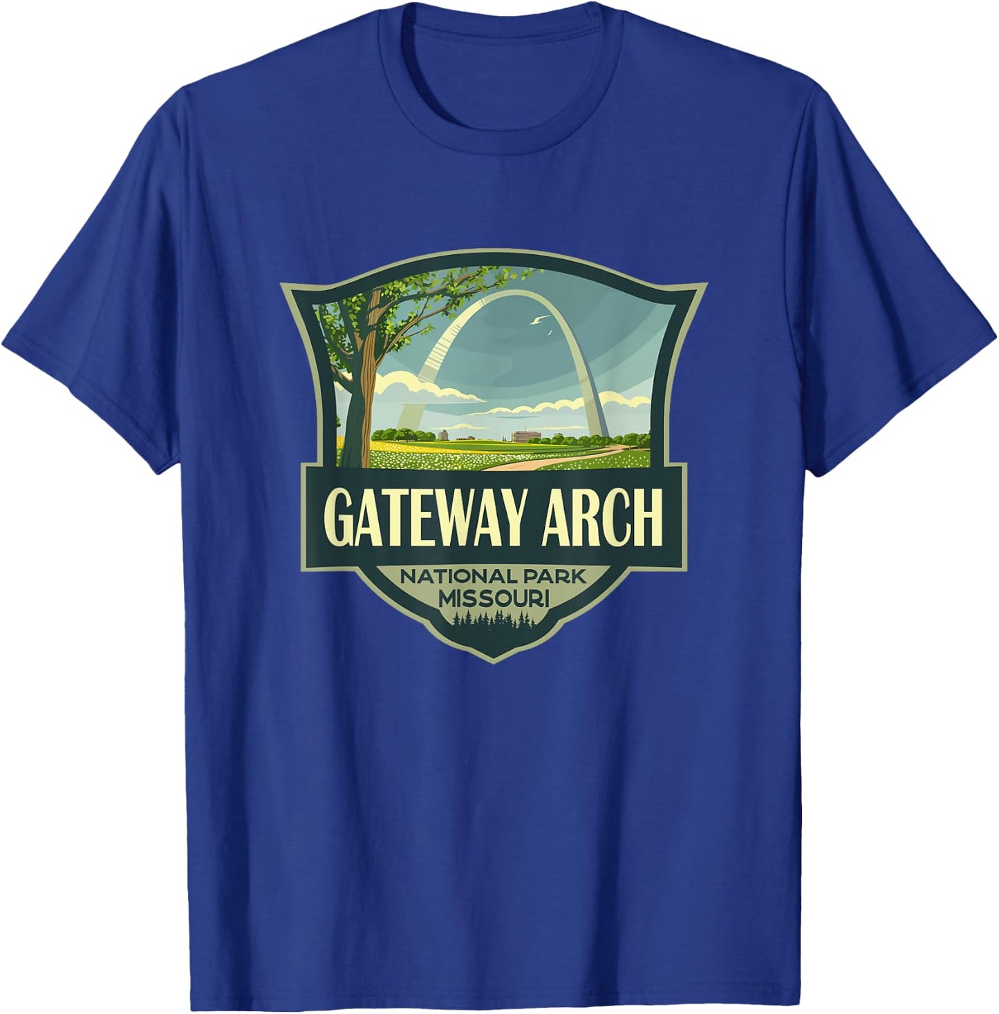 Gateway Arch National Park Illustration Retro Badge T-Shirt - T-Shirt | Royal