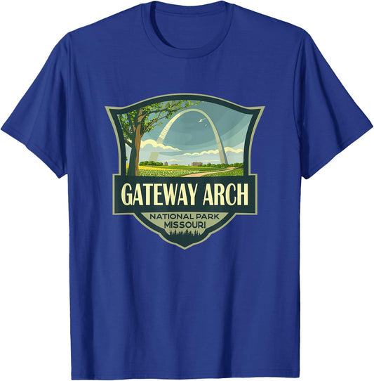 Gateway Arch National Park Illustration Retro Badge T-Shirt - T-Shirt | Royal