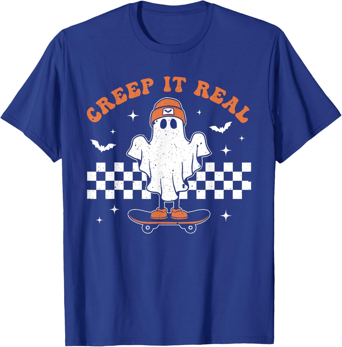 Creep it Real Ghost Skateboard Retro Cute Halloween Boy Girl T-Shirt - T-Shirt | Royal
