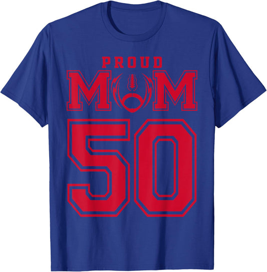 Custom Proud Football Mom Number 50 R Personalized T-Shirt - T-Shirt | Royal