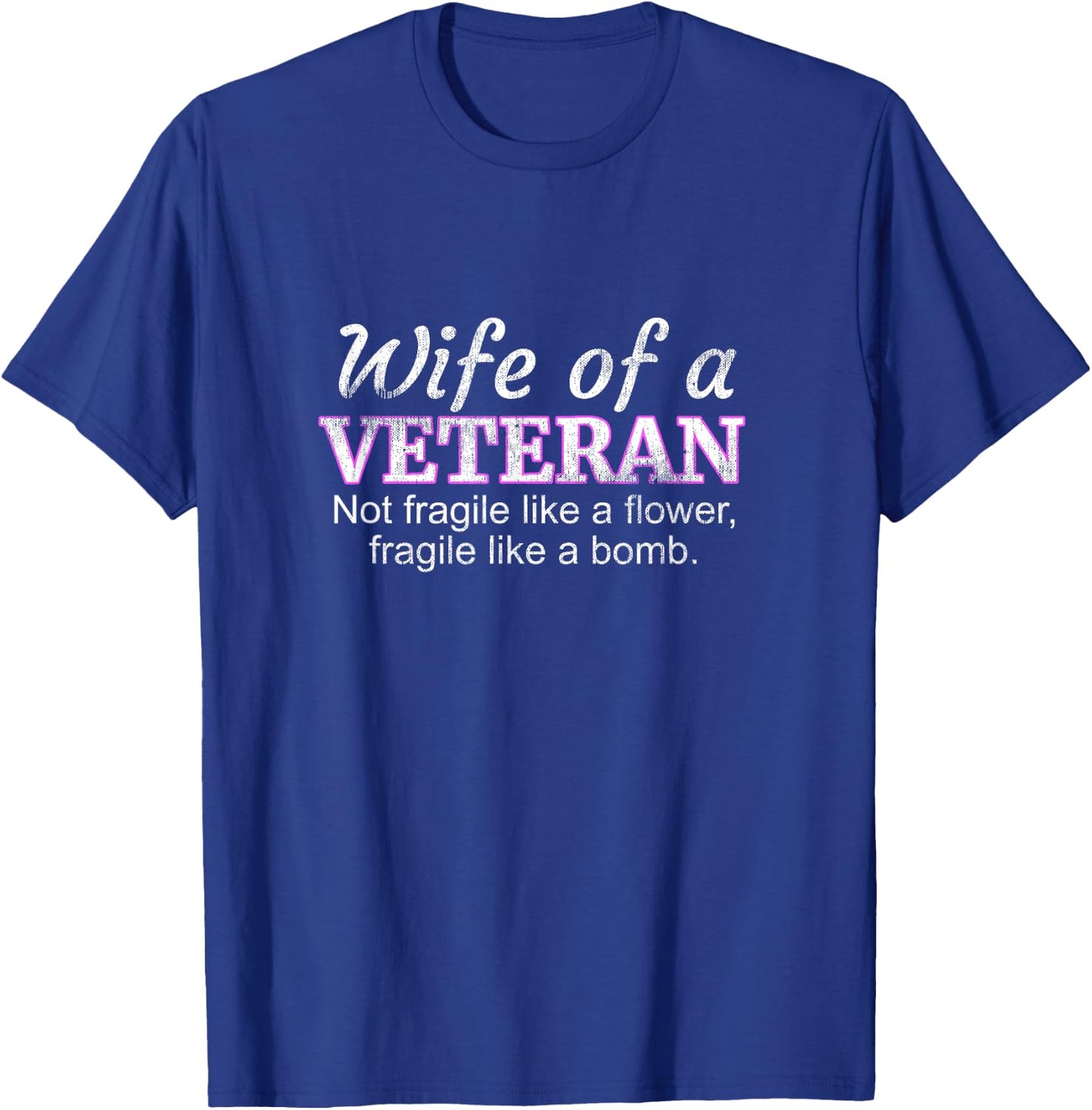 Wife Of A Veteran Military Support Husband Flower T-Shirt - T-Shirt | Royal
