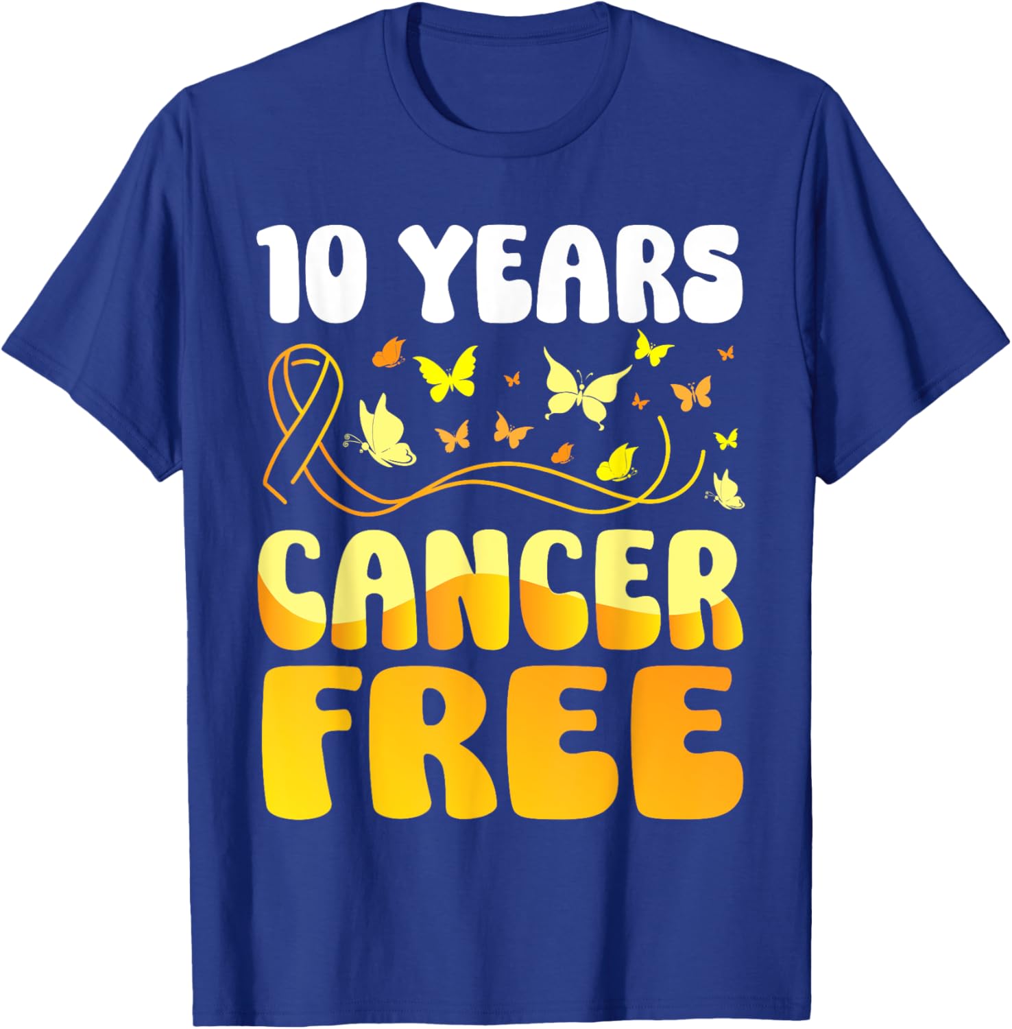 Butterflies Support Childhood Awareness 10 Years Cancer Free T-Shirt - T-Shirt | Royal
