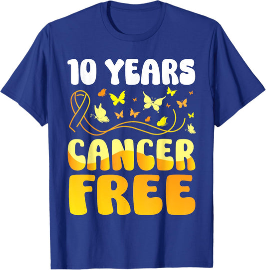 Butterflies Support Childhood Awareness 10 Years Cancer Free T-Shirt - T-Shirt | Royal
