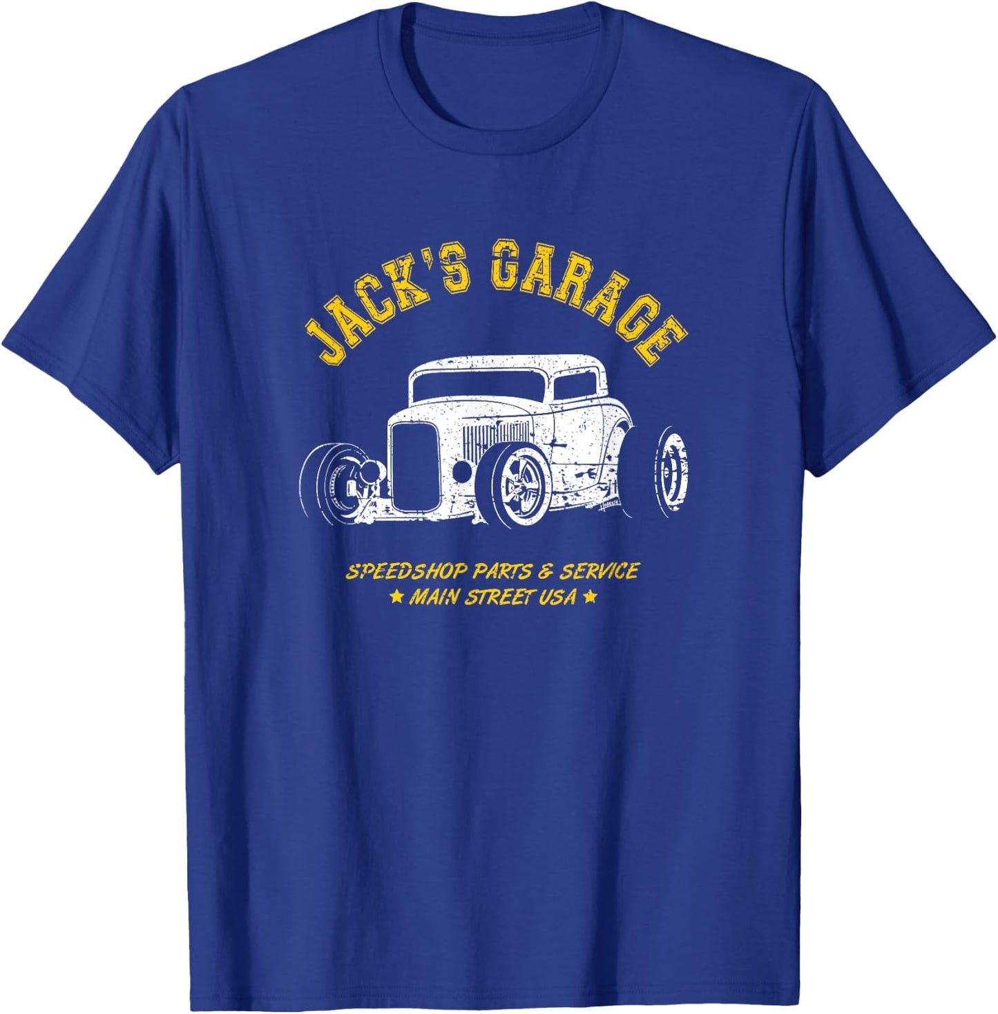 Jack's Garage Hotrod Car Design for the Name Jack T-Shirt - T-Shirt | Royal