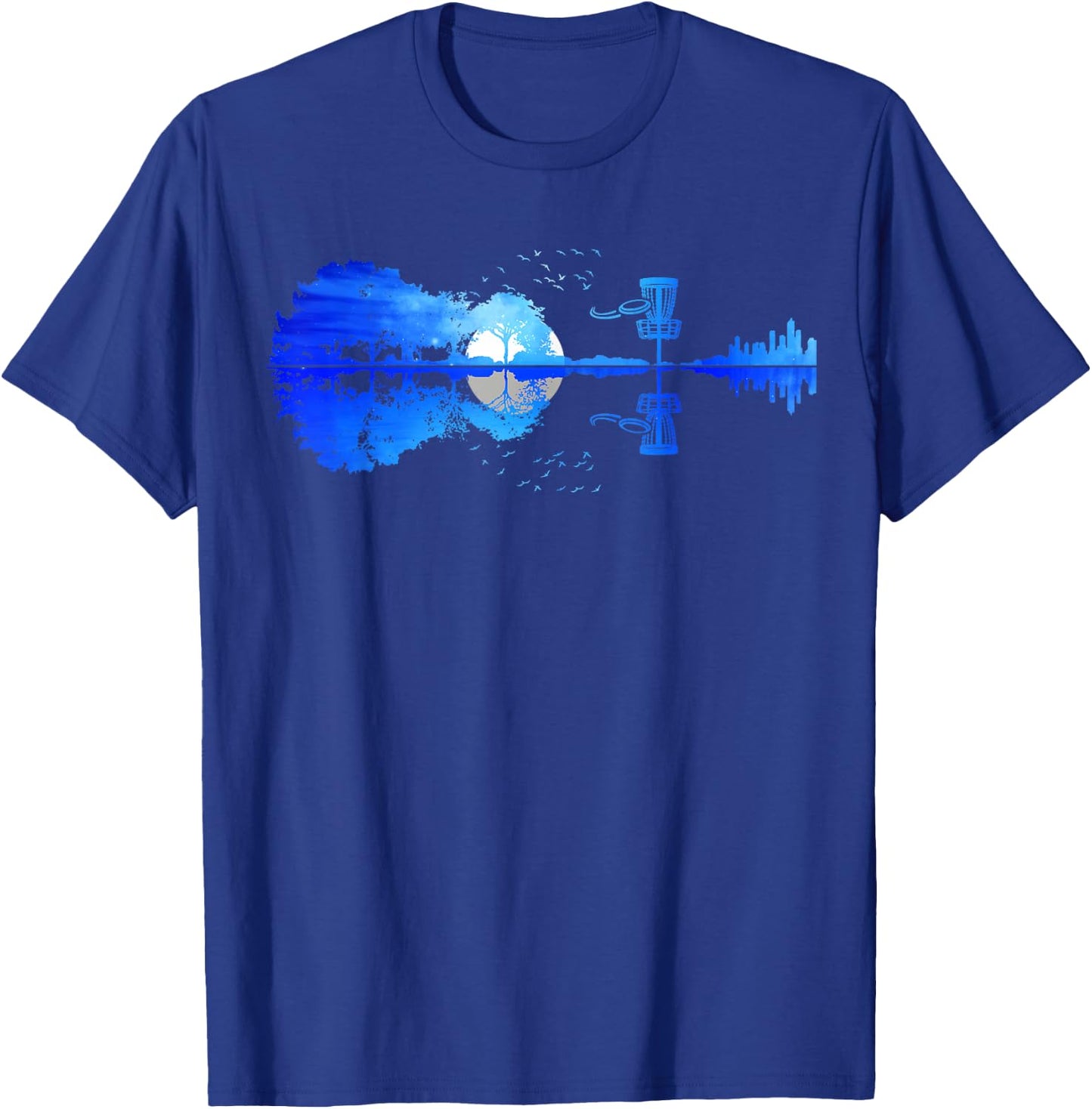 Men Disc Golf Frisbee Golfer Sunset Guitar Guitarist Golfing T-Shirt - T-Shirt | Royal