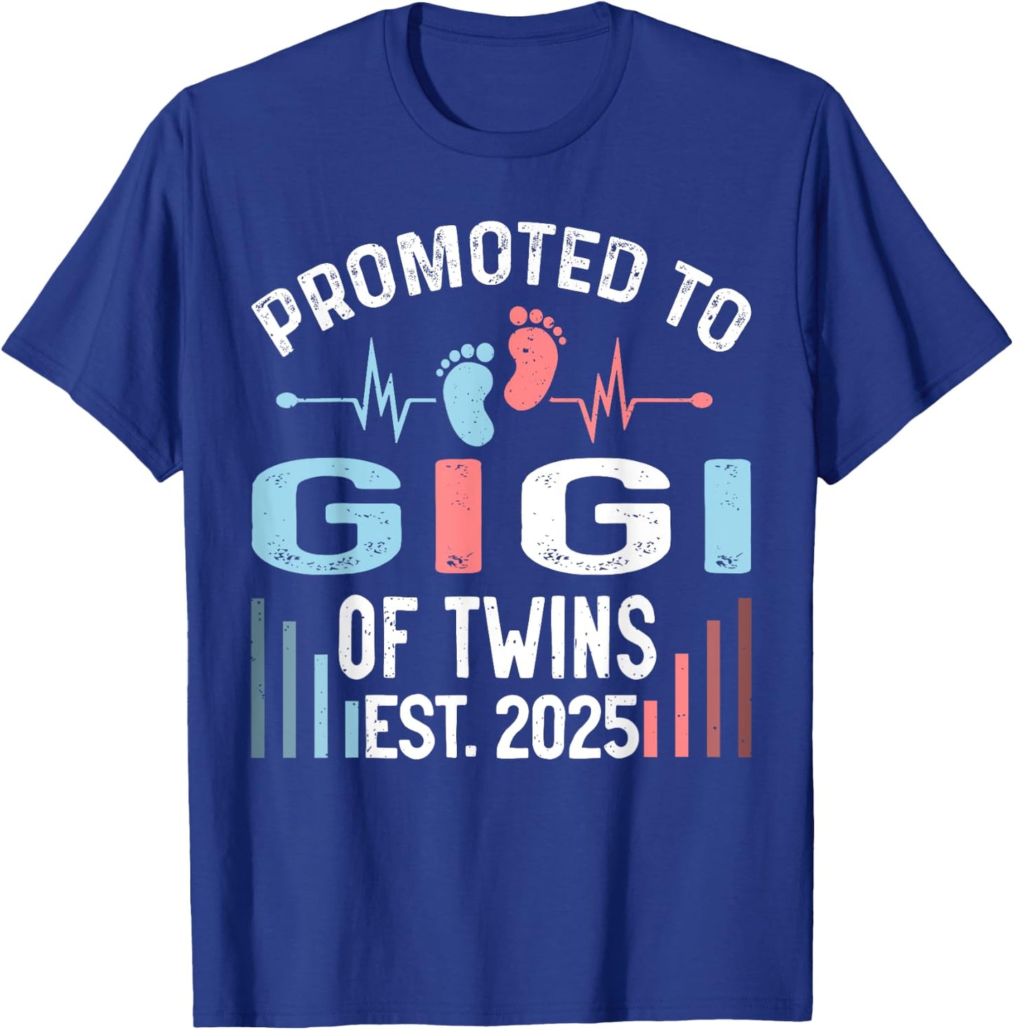 Promoted To Gigi Of Twins Est 2025 Twin Baby Shower T-Shirt - T-Shirt | Royal