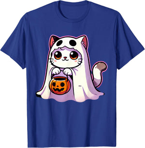 Cat Ghost Halloween Cute Kitty Men Women Kids T-Shirt - T-Shirt | Royal