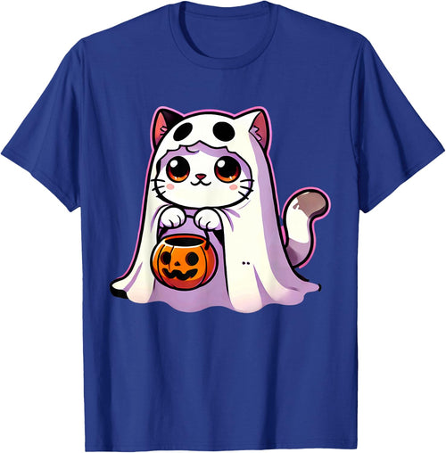 Cat Ghost Halloween Cute Kitty Men Women Kids