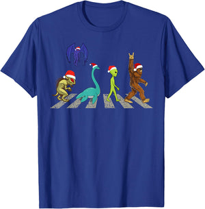 Christmas Cryptid Squad Bigfoot Mothman Alien Nessie T-Shirt - T-Shirt | Royal