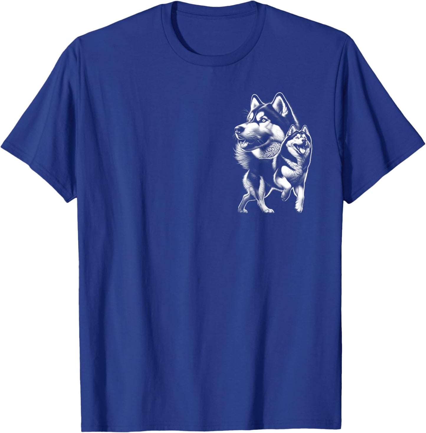Cool Siberian Husky Dog in Chic Drawing Style on Chest T-Shirt - T-Shirt | Royal