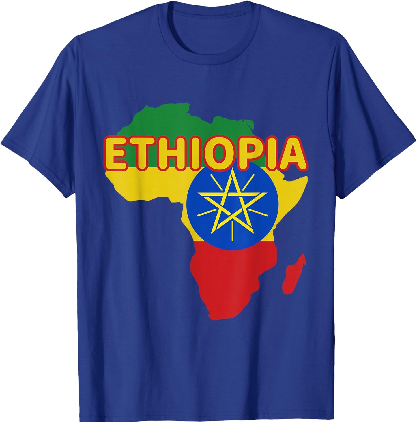 Ethiopia Ethiopian Pride Flag Map Africa Print T-Shirt - T-Shirt | Royal