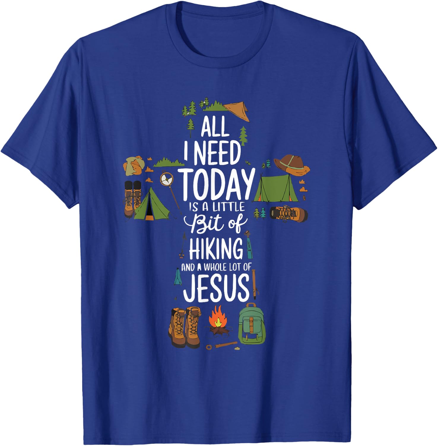 Hiking Jesus Christ Religion Christian Hiker Christianity T-Shirt - T-Shirt | Royal