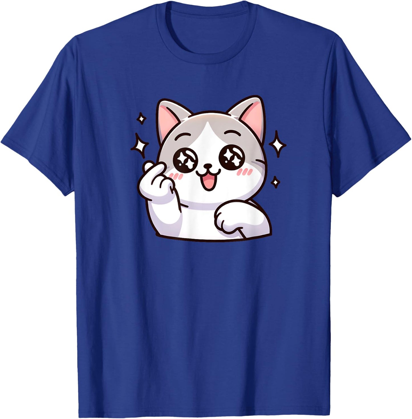 Funny Cat Cartoon Finger-heart K-pop Korean Men Women Kids T-Shirt - T-Shirt | Royal