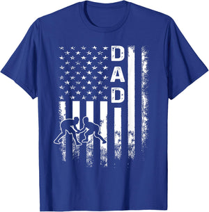 Wrestling Dad American Flag Vintage Christmas Xmas T-Shirt - T-Shirt | Royal
