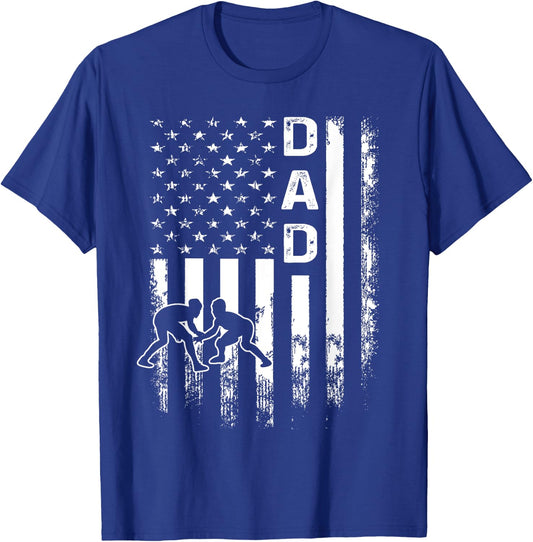 Wrestling Dad American Flag Vintage Christmas Xmas T-Shirt - T-Shirt | Royal