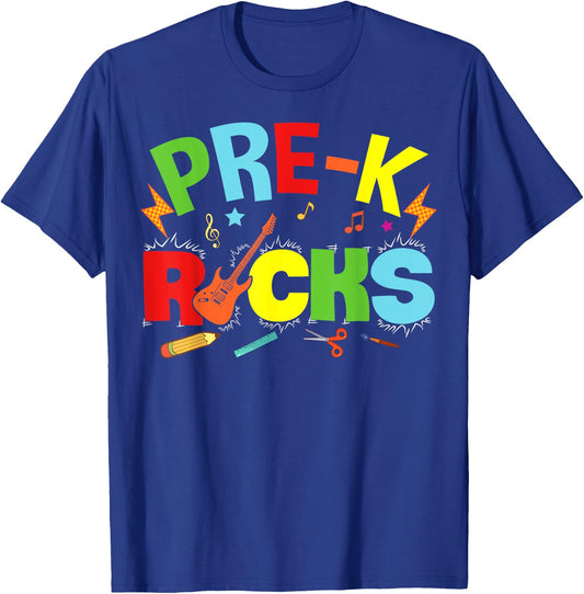 Hello Pre-K Rocks Teacher Team Vibes Rockstar T-Shirt - T-Shirt | Royal