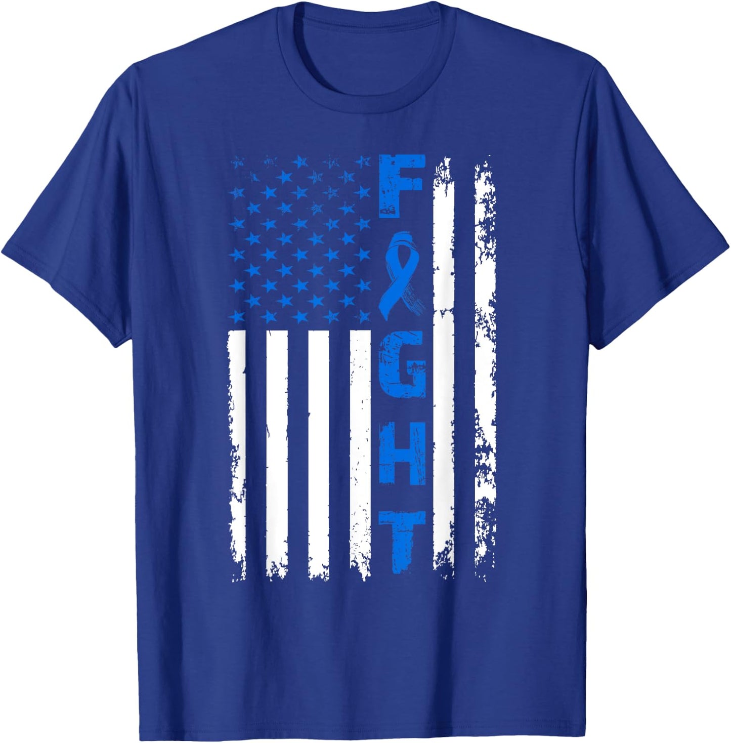Fight Colon Cancer American Flag Awareness Survivor T-Shirt - T-Shirt | Royal