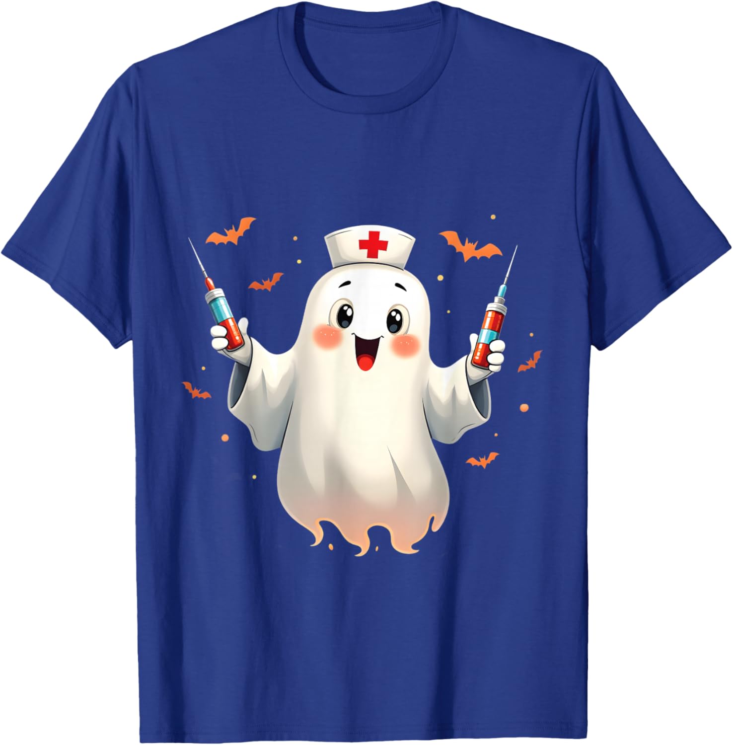 Spooky Halloween Nurse Ghost Holding Syringes T-Shirt - T-Shirt | Royal