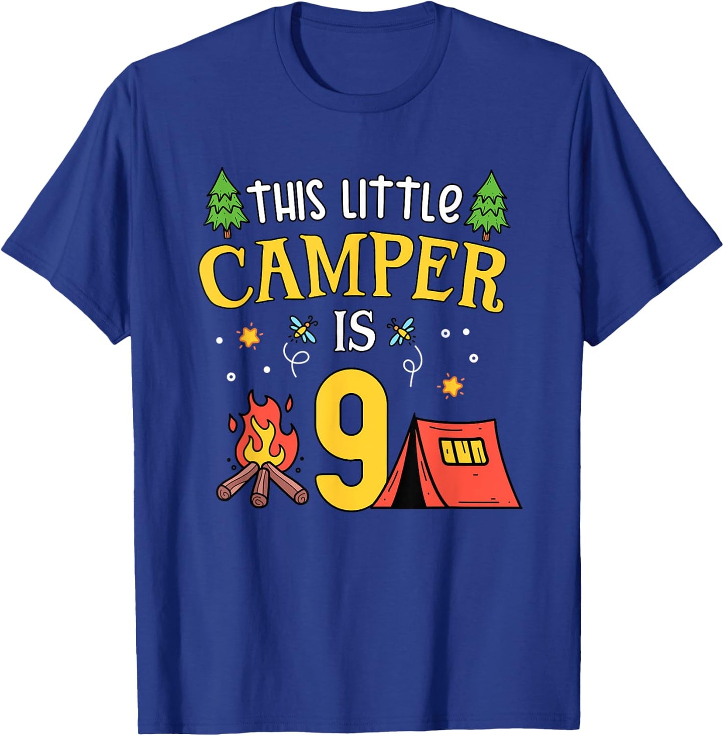 9th Birthday Little Camper Nine Years Old Camping Party T-Shirt - T-Shirt | Royal