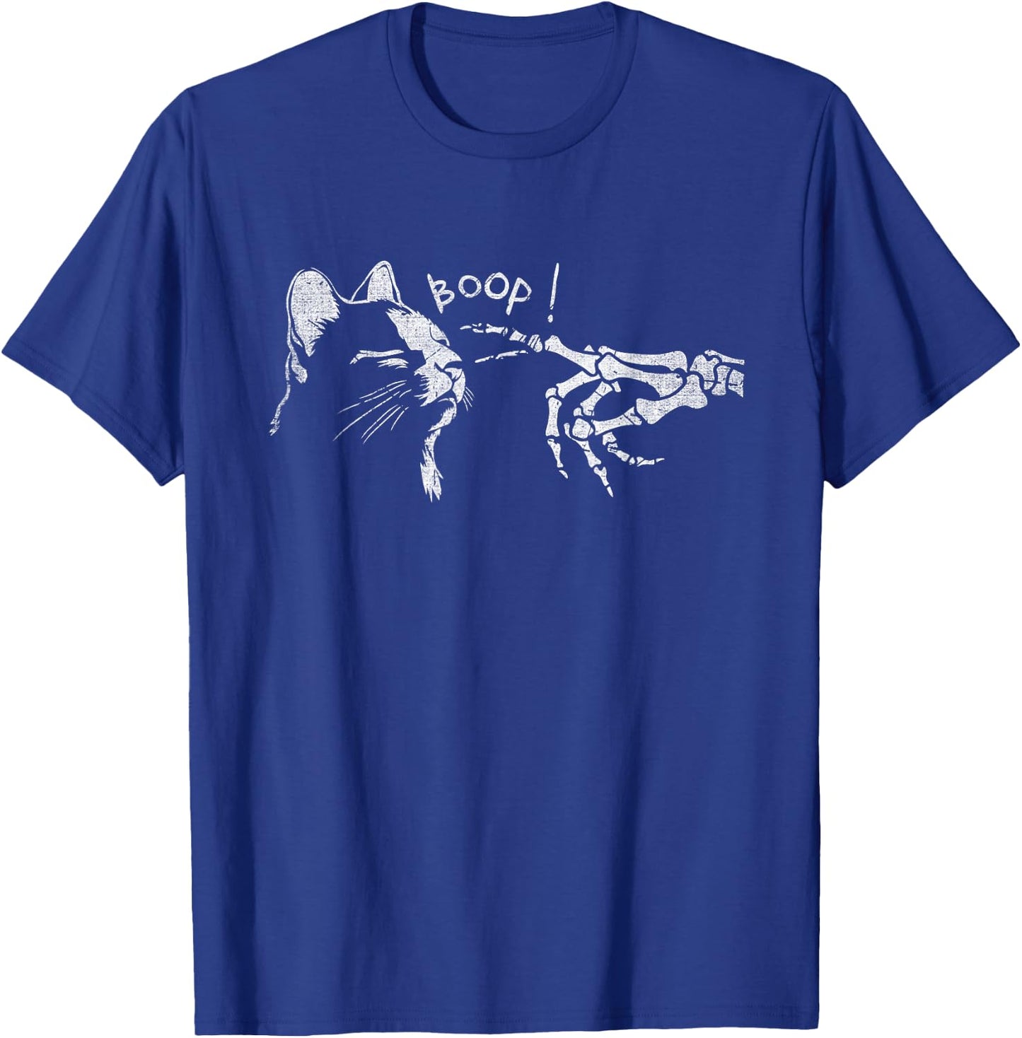 Black Cat Skeleton Hand Boop On A Cat's Nose Funny Halloween T-Shirt - T-Shirt | Royal