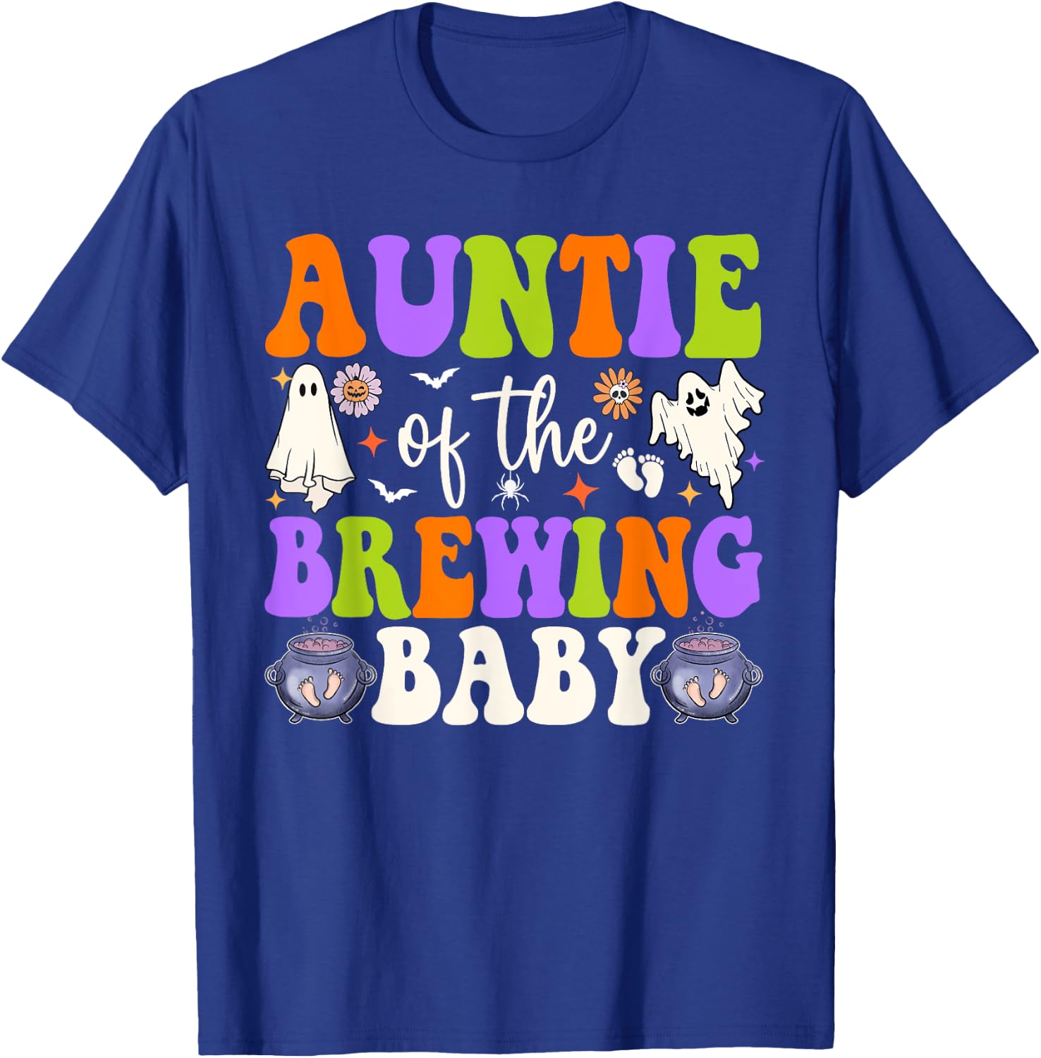 Auntie of Brewing Baby Halloween Theme Baby Shower Spooky T-Shirt - T-Shirt | Royal