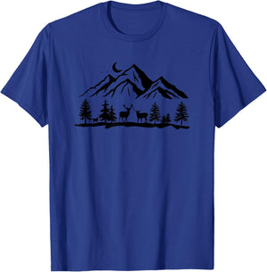 Mountain Landscape Deer Wild Wildlife Nature T-Shirt - T-Shirt | Royal