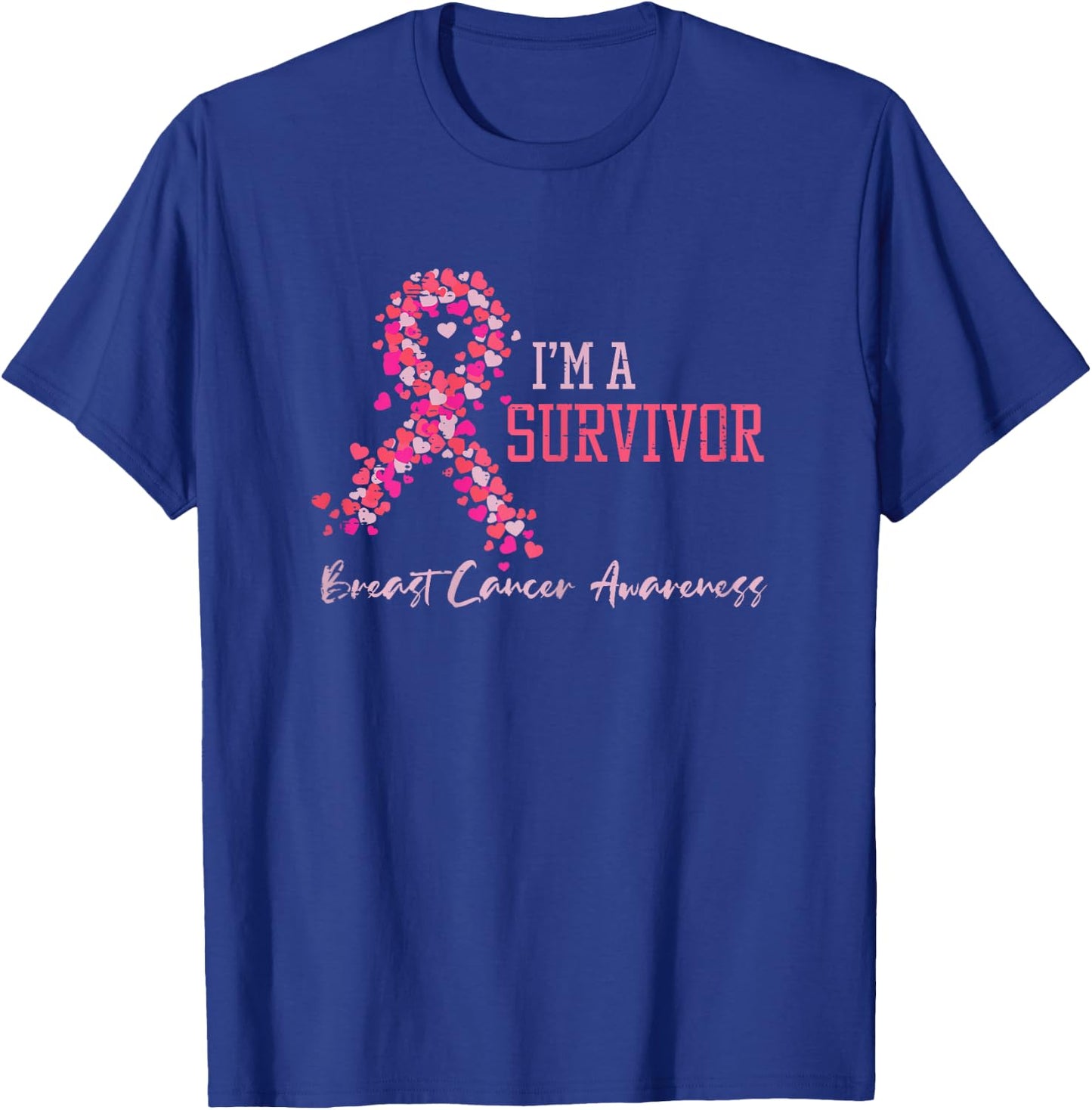 Survivor Pink Ribbons Hearts Breast Cancer Awareness Women T-Shirt - T-Shirt | Royal