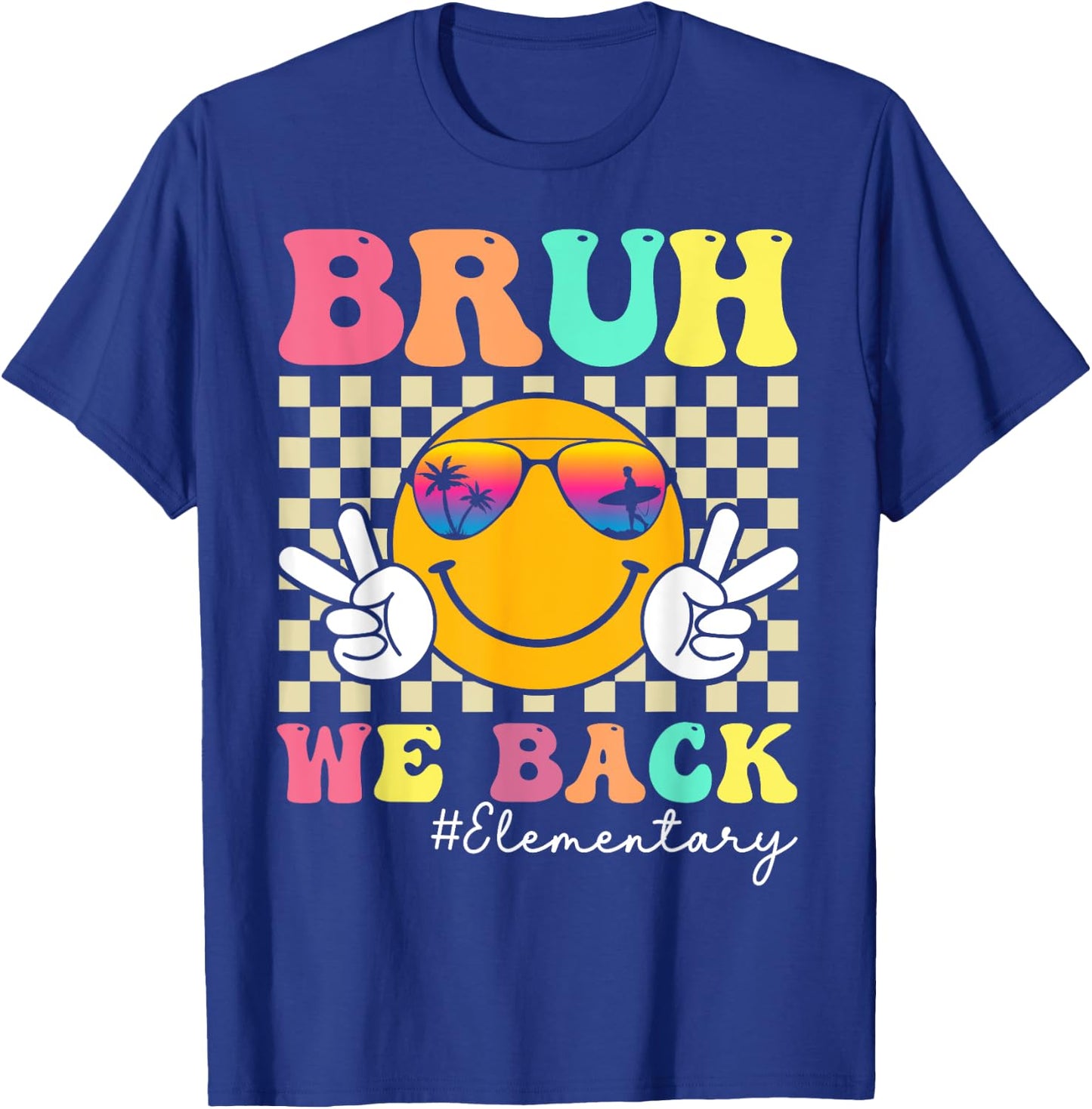 Bruh We Back Elementary Retro Smile Face Back To School T-Shirt - T-Shirt | Royal