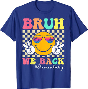 Bruh We Back Elementary Retro Smile Face Back To School T-Shirt - T-Shirt | Royal