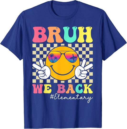 Bruh We Back Elementary Retro Smile Face Back To School T-Shirt - T-Shirt | Royal