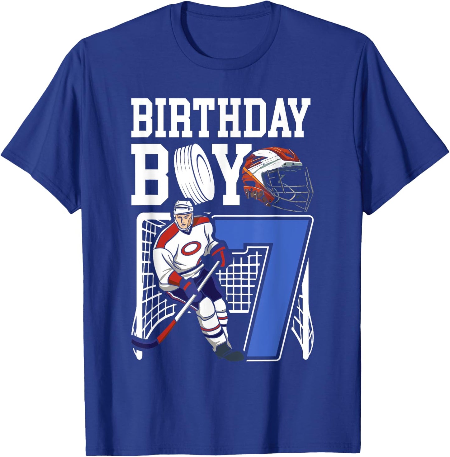 Kids 7 Year Old Ice Hockey Themed Birthday Party 7th Boy T-Shirt - T-Shirt | Royal