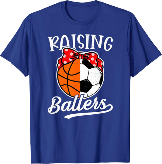 Raising Ballers Soccer Basketball Mom Soccer Basketball Mama T-Shirt - T-Shirt | Royal