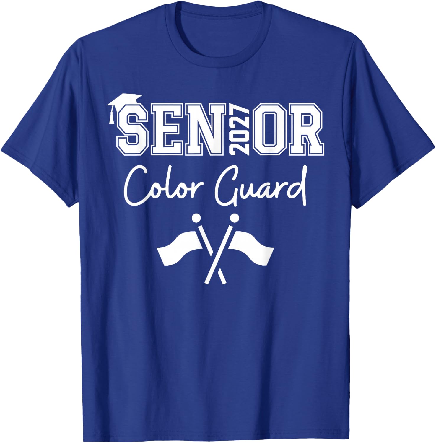 Senior Color Guard Class of 2027 Marching Band Crossed Flag T-Shirt - T-Shirt | Royal