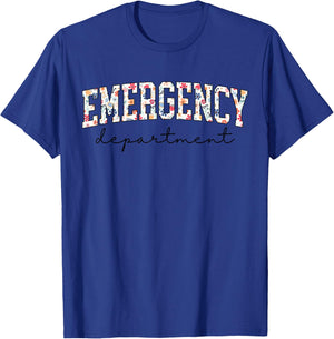 Floral ER Nurse Emergency Department Emergency Room RN T-Shirt - T-Shirt | Royal
