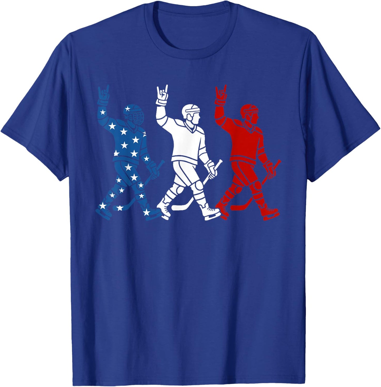 Hockey Player USA Flag 4th of July Patriotic Funny Hockey T-Shirt - T-Shirt | Royal