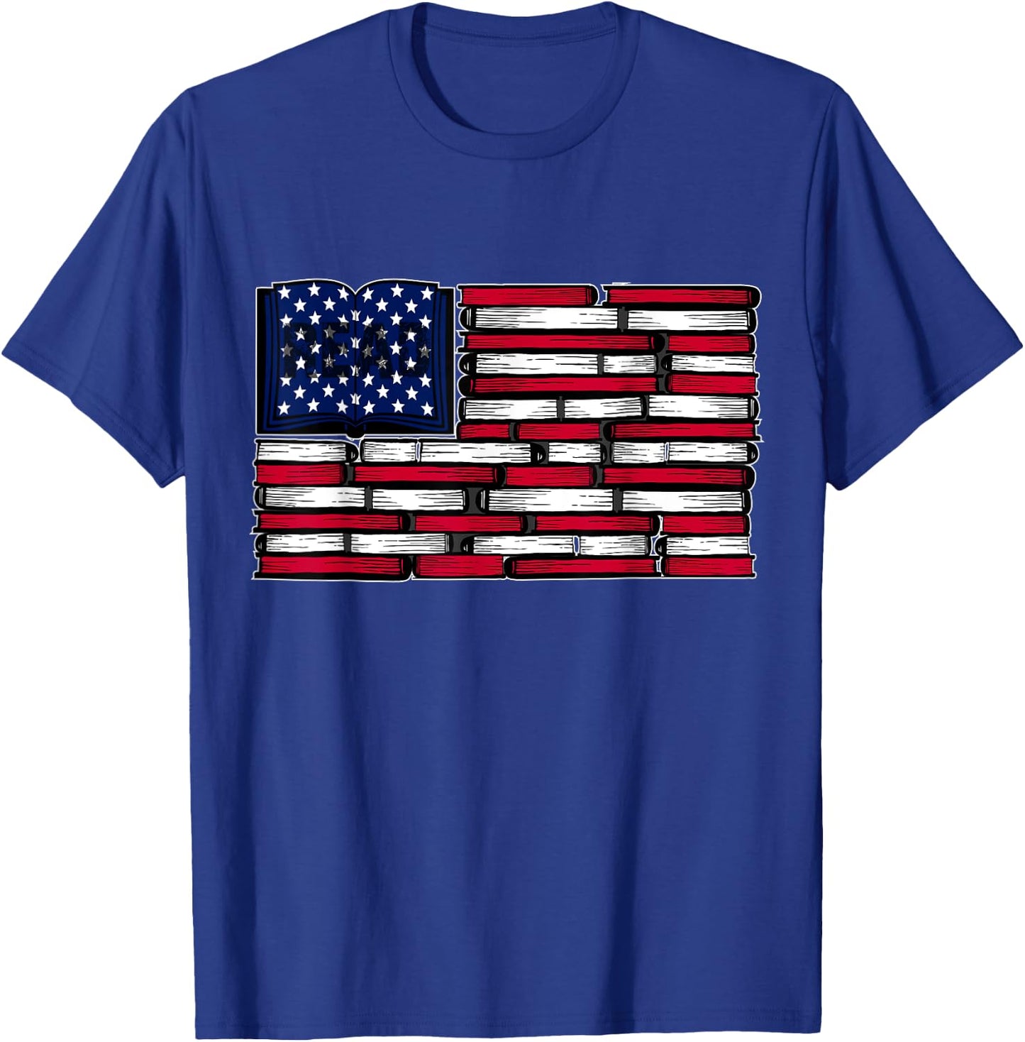 America US Flag Books Library Reading For Book Lover Reader T-Shirt - T-Shirt | Royal