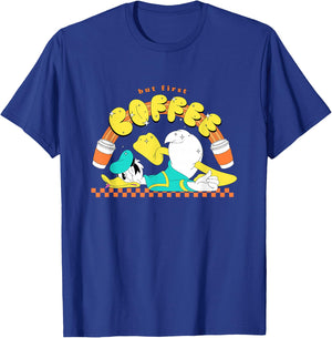 Disney Mickey And Friends Donald But First Coffee Chest Logo T-Shirt - T-Shirt | Royal