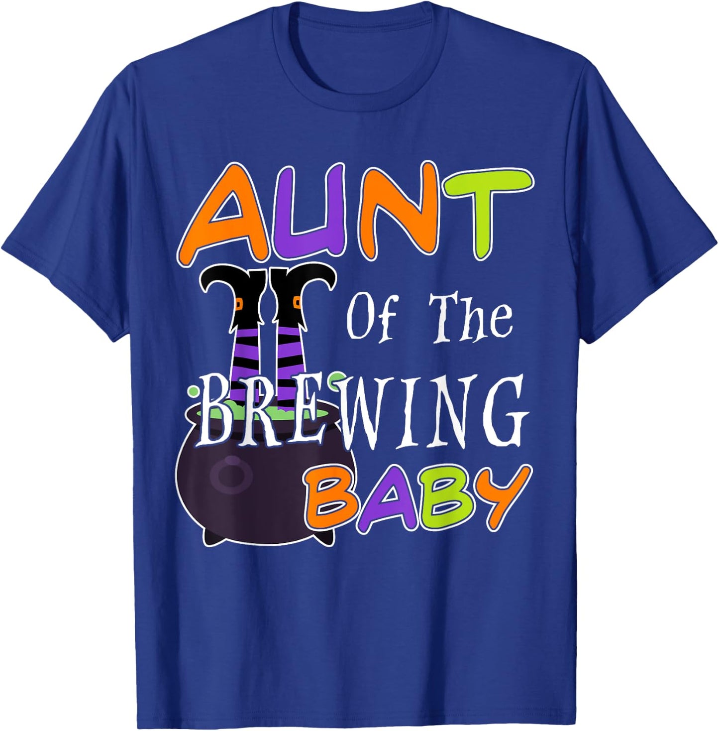 Funny Aunt Of The Brewing Baby Halloween Witch Baby Shower T-Shirt - T-Shirt | Royal