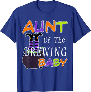 Funny Aunt Of The Brewing Baby Halloween Witch Baby Shower T-Shirt - T-Shirt | Royal